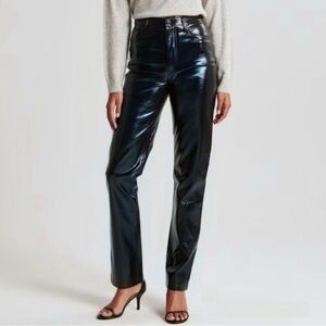 Abercrombie & Fitch Navy Vegan Leather The 90’s Straight Leg High Rise Pants 14S